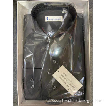 Black Cotton Collar Men Long Sleeve Shirt
